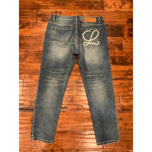 Loewe Blue Stonewashed Tapered Leg Logo Pocket Jeans, Size 38 - Picture 5 of 7